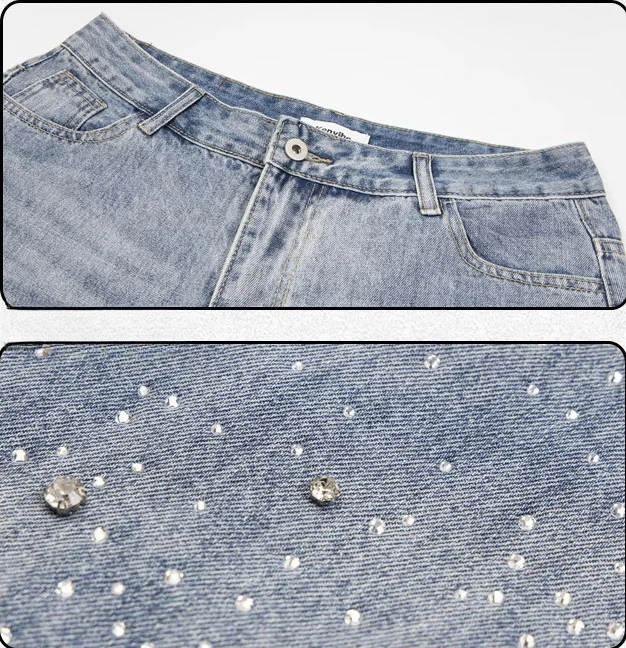 American Style Retro Men Women The Same Four Seasons Trousers Trendy Jeans Rhinestones Loose Straight Wide-Leg Denim Long Pants