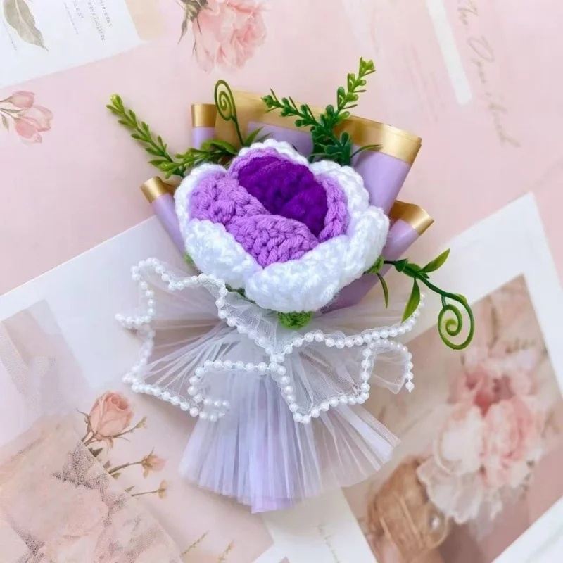 15cm Mini Handgemachter Häkelblumenstrauß Künstliche Blumen Valentinstag Muttertag Romantisches Geschenk Tischdekoration – Detail 12