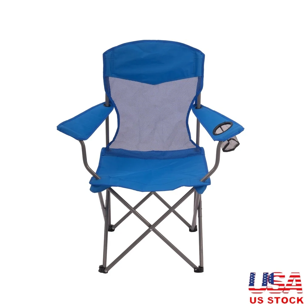 

Breathable Mesh Back Chair with Cup Holder Lightweight Foldable Steel Frame Portable Storage Bag Outdoor Comfort