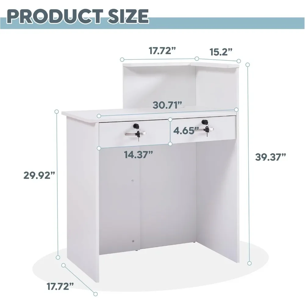 مكتب استقبال مع عداد، مكتب أمامي صغير مع درجين قابلين للقفل، فتحات إدارة الكابلات، طاولة مضادة لردهة الصالون والمكتب والمنزل