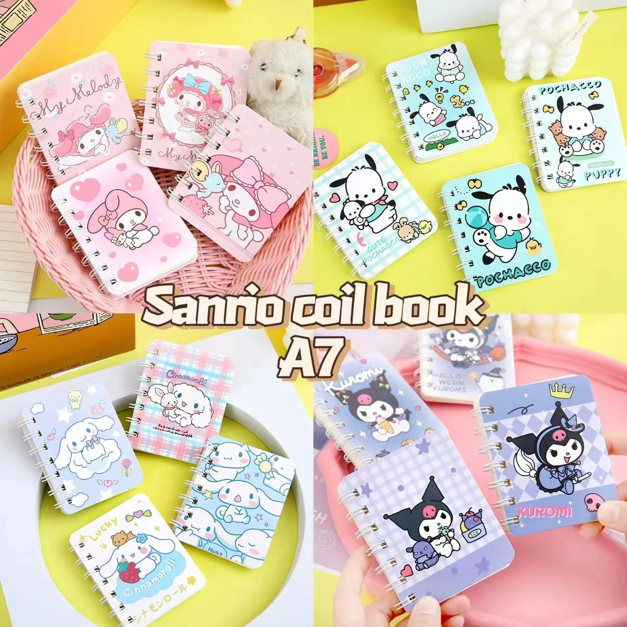 Sanrio Anime Series Kawaii Cartoon Notebook Kuromi My Melody Cinnamoroll Kitty Portable Student Diary Notebook Kids Gift