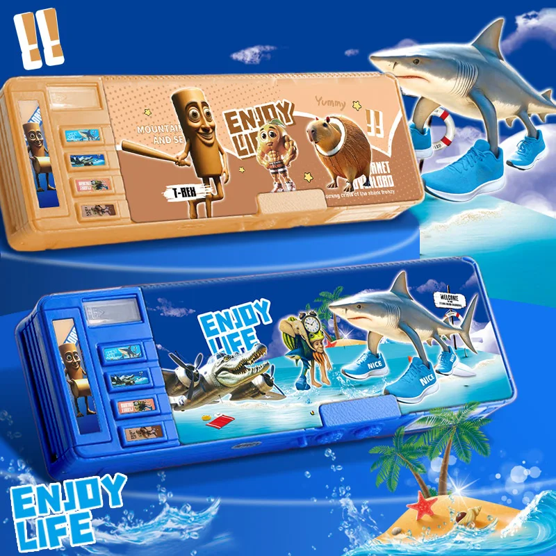 

Итальянский Brainrot Tung Kawaii пенал с кодовым замком, точилка для ручек, пластиковый пенал с калькулятором, органайзер для канцелярских принадлежностей