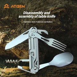 Multifunctional tableware Portable Stainless Steel Rope Knife Card Outdoor Survival Camping Accessories Tool With Saw All In One