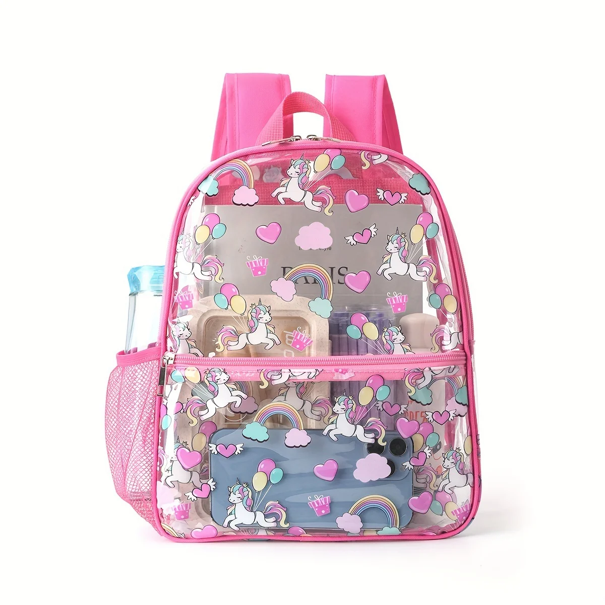 Cute Cartoon Print Transparent Backpack Waterproof Storage Bag Student School Bag Large Capacity Transparent Backpack Storage Ba