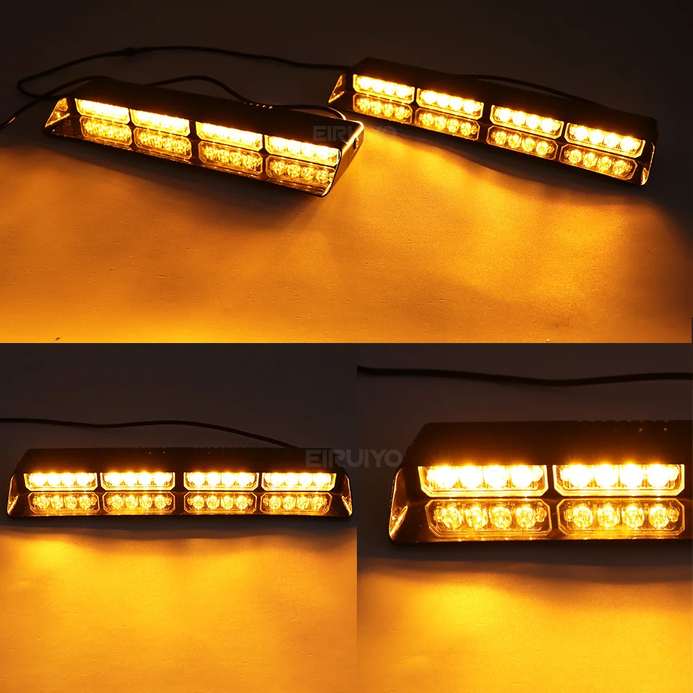 2 in 1 32 LED Car Strobe Lights For Emergency Flash Warning Lamp Windshield Bar Police 26 Modes Amber White Auto Assembly 12/24V