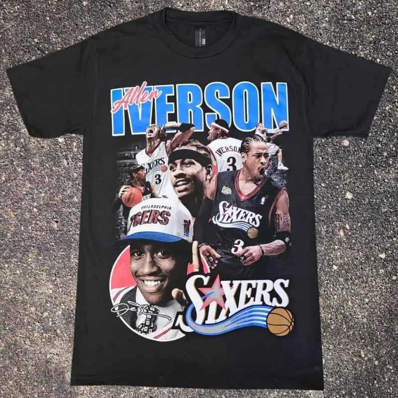 American Loeb Allen Iverson Basketball Pattern T-shirt for Men and Women Summer Vintage Y2K Street Wear Harajuku Top