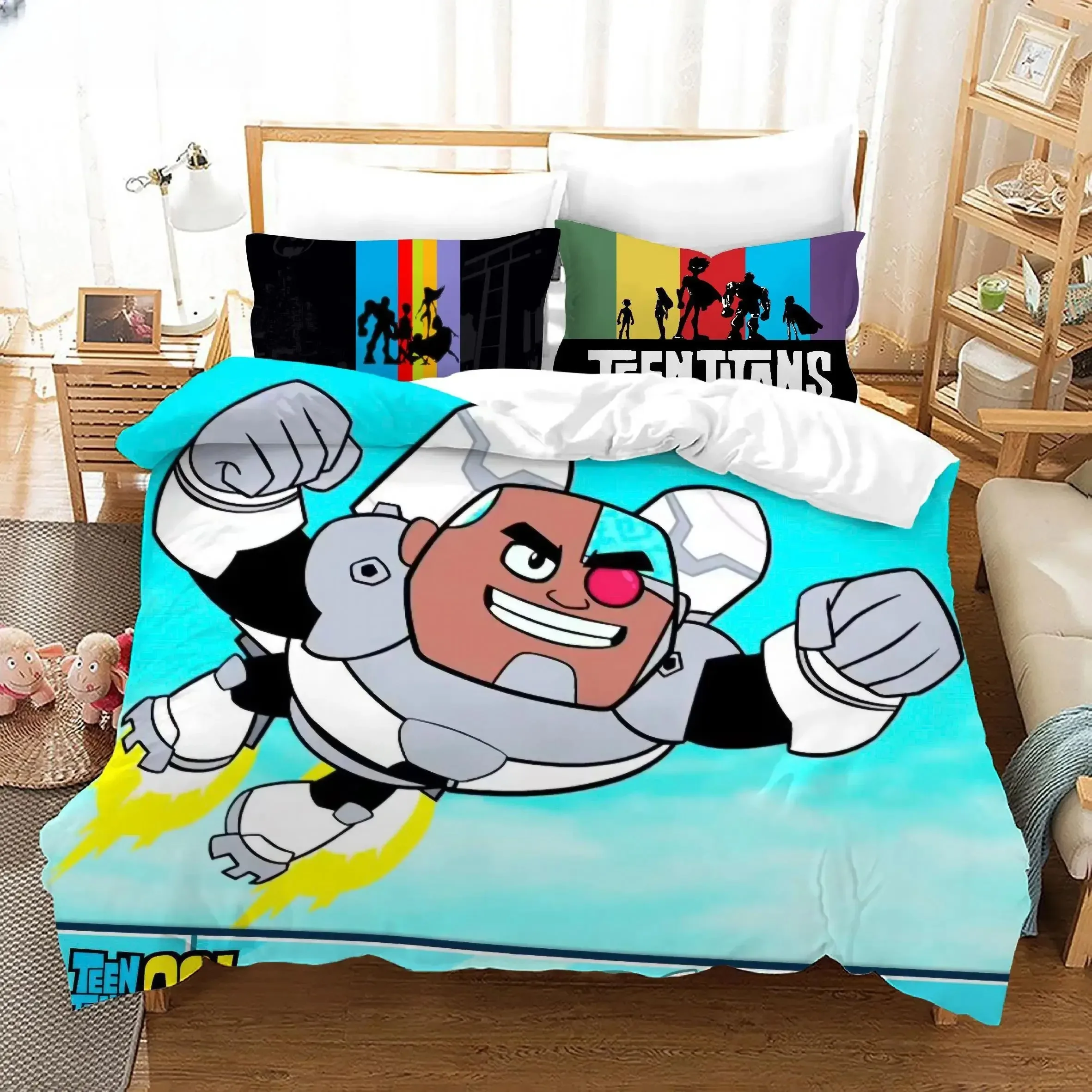 

3D Teen Titans Go Bedding Sets Cartoon Quilt Bed Cover Duvet Cover Pillow Case 2-3 Pieces Sets Us_Europe_UK Size Adult Children