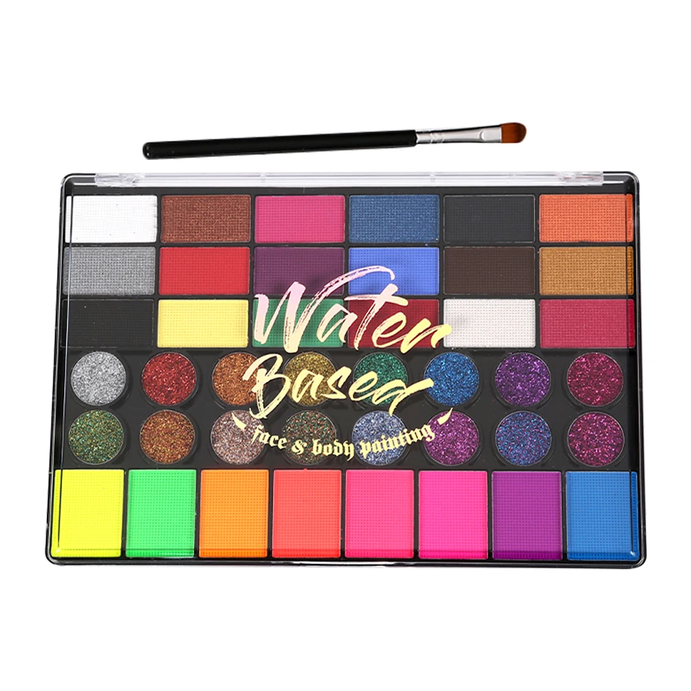 Zestaw do malowania ciała 42 kolory, wodne farby do twarzy dla dzieci i dorosłych, zestaw pigmentów do makijażu scenicznego na festiwale NK4201, pędzel w zestawie