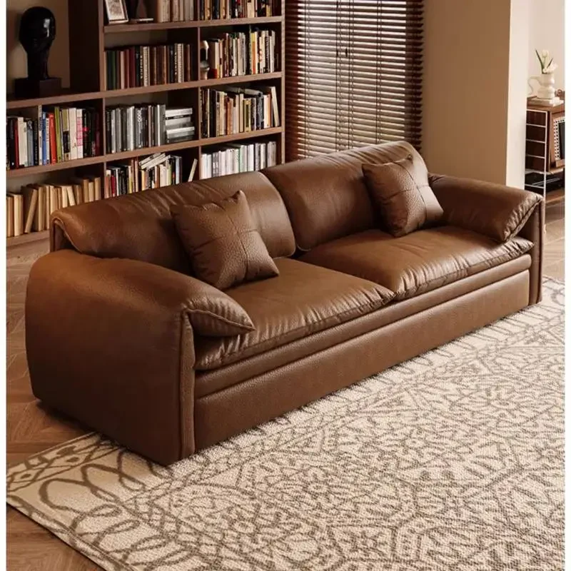 Professional Living Room Sofa Bed Brown Faux Leather Italian Modern Sleeper Double Couch Modern Modern Sex Commercial Furniture