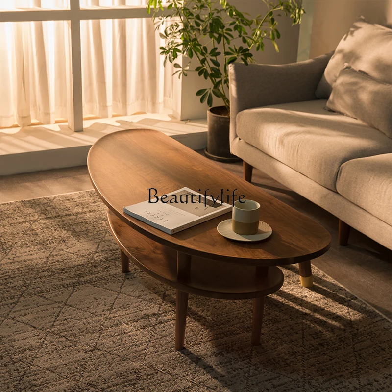 Simple Modern Small Apartment Nordic Solid Wood Double Layer Small Coffee Table