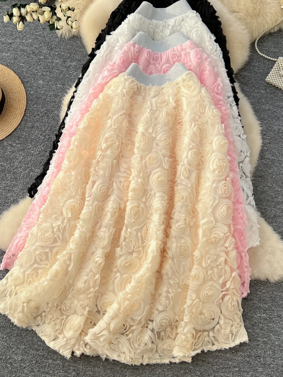 Falda e de cintura alta acampanada con nombre para mujer, falda Midi ajustada con diseño de flores en 3D, vestido de v...