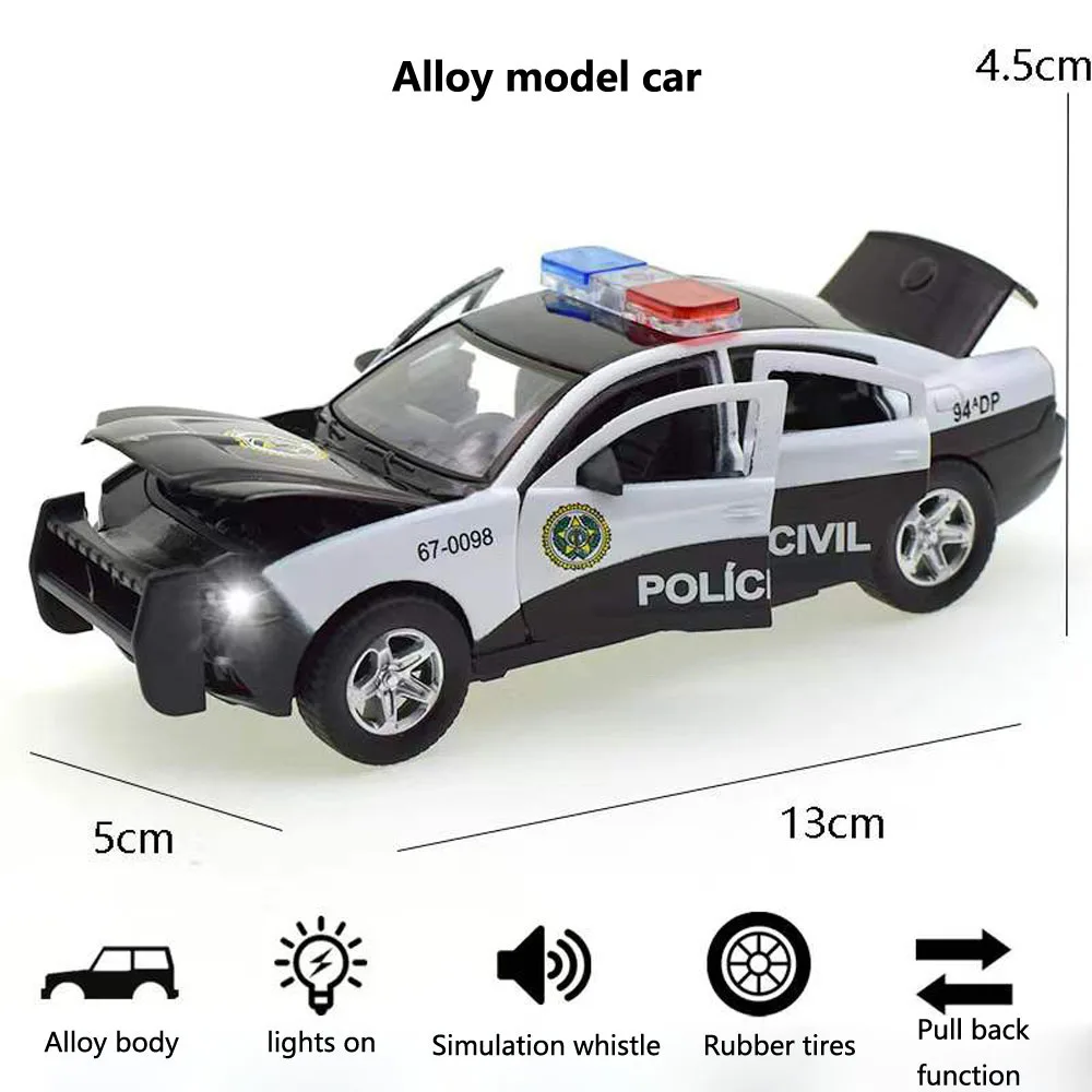1:32 lega Dodge Charger modello di auto della polizia diecast e veicoli giocattolo simulazione suono e luce tirare indietro collezione giocattoli regalo