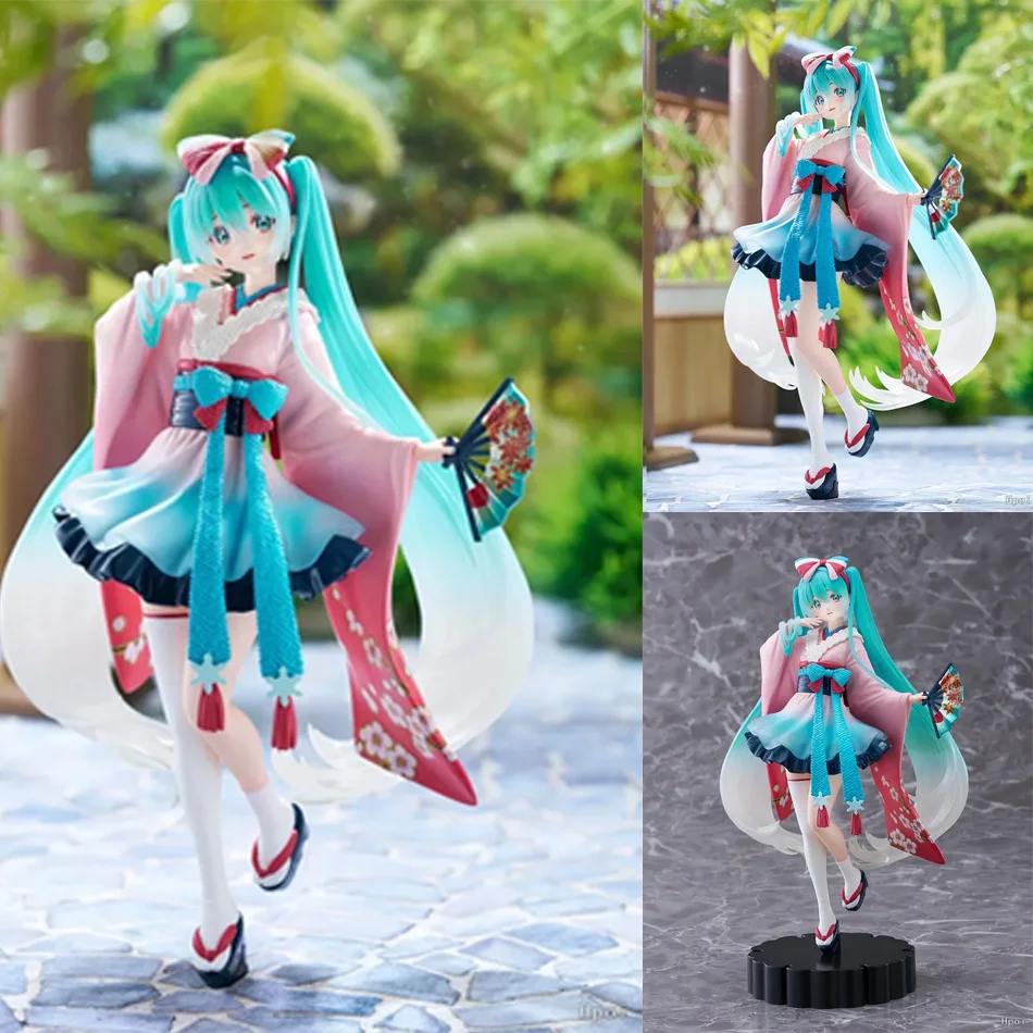 핫 애니메이션 장난감 하츠네 미쿠 애니메이션 피규어 핑크 드레스 앉은 자세 PVC 모델 액션 체리 핑크 벚꽃 장식 선물