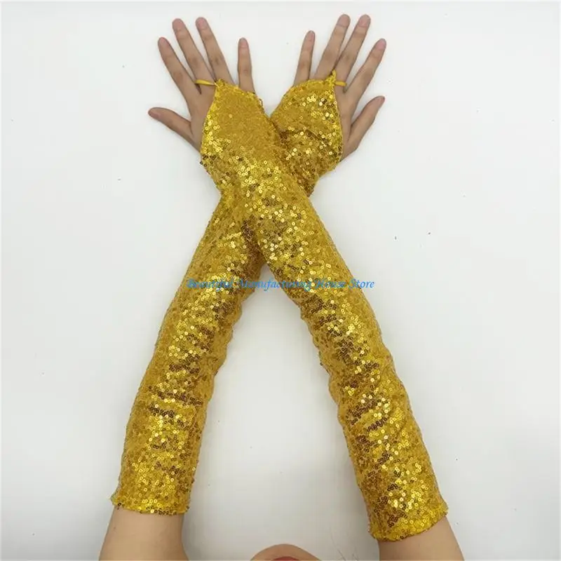 E56A 1pair Long Safety Gloves Night Hiking Protective Mittens Sequined Fashion Gloves