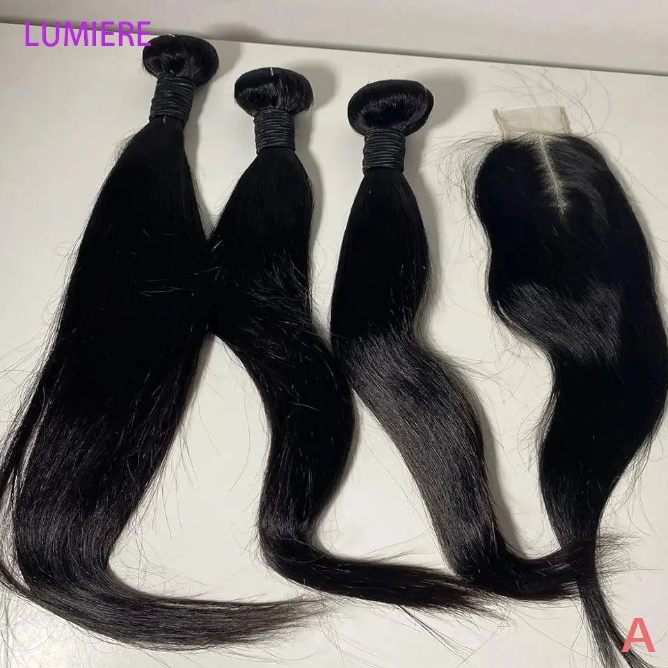 العظام حزمة مستقيمة مع إغلاق أمامي HD شفاف 100% عذراء الشعر البشري الخام 3/4 حزمة صفقة نسج الشعر ملحقات 18A