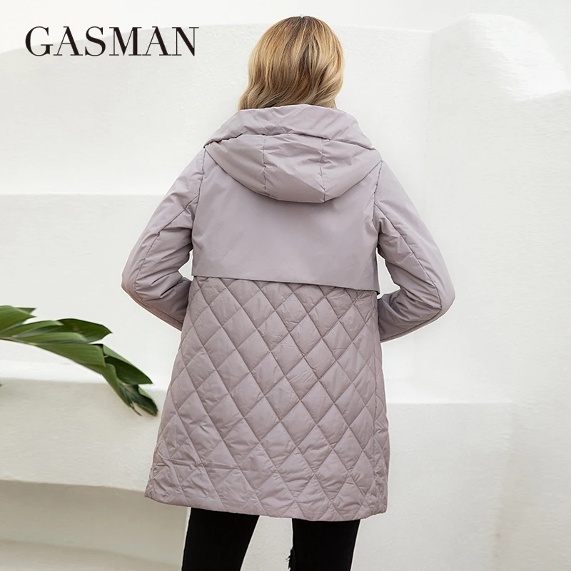 GASMAN New Women Jacket Spring 2023 High-Quality Mid-Length  Women Coat Stitching Hooded Design Windproof Casual parkas 8226