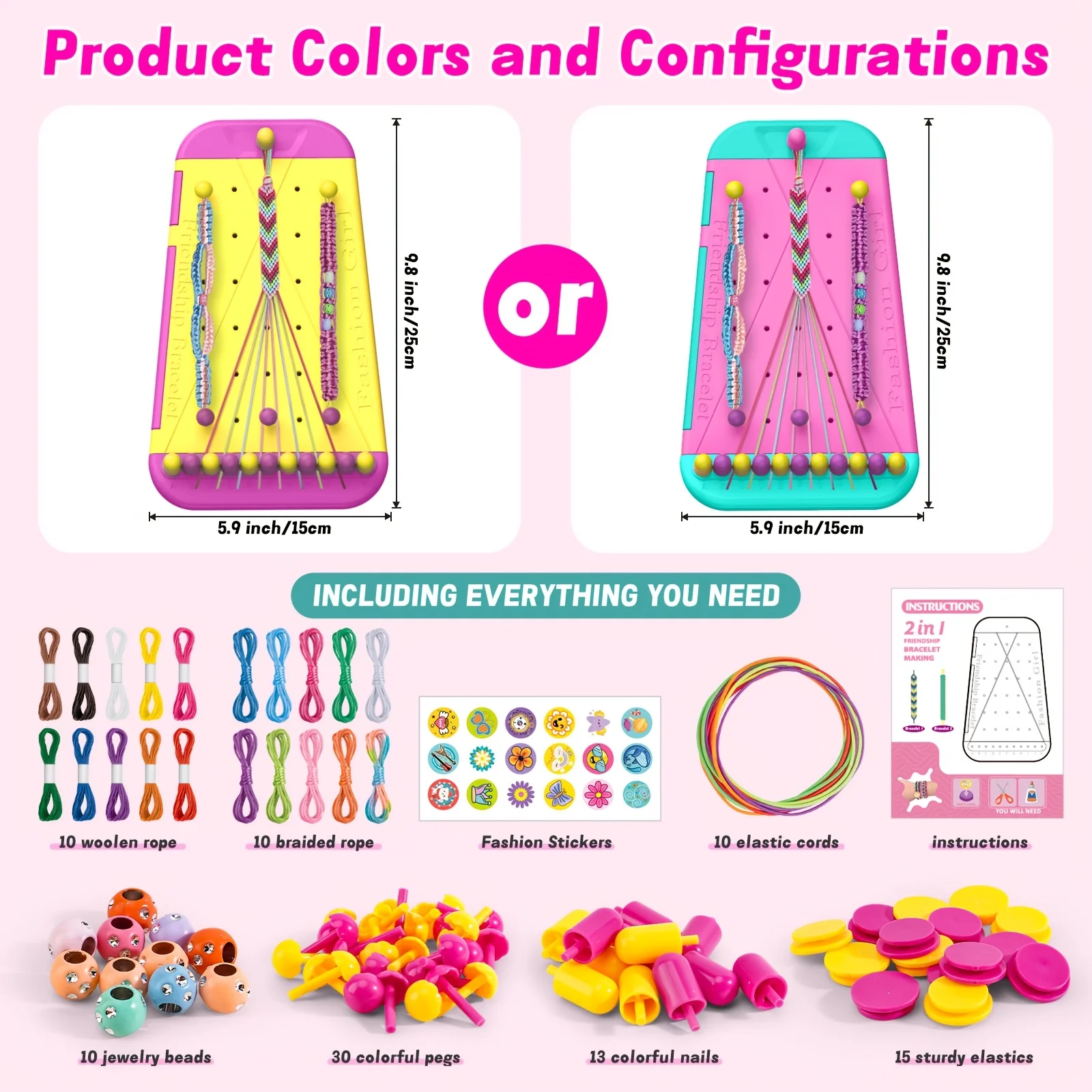 ชุดทําสร้อยข้อมือ DIY มิตรภาพ 2-in-1 มี 2 สี ด้ายก่อนตัด 10 เส้น และเชือกถัก 10 เส้นที่สามารถแก้ไขได้ในสองเชือกที่แตกต่างกัน เหมาะสําหรับเด็กผู้หญิงอายุ 6-14 ปี ของขวัญวันเกิด