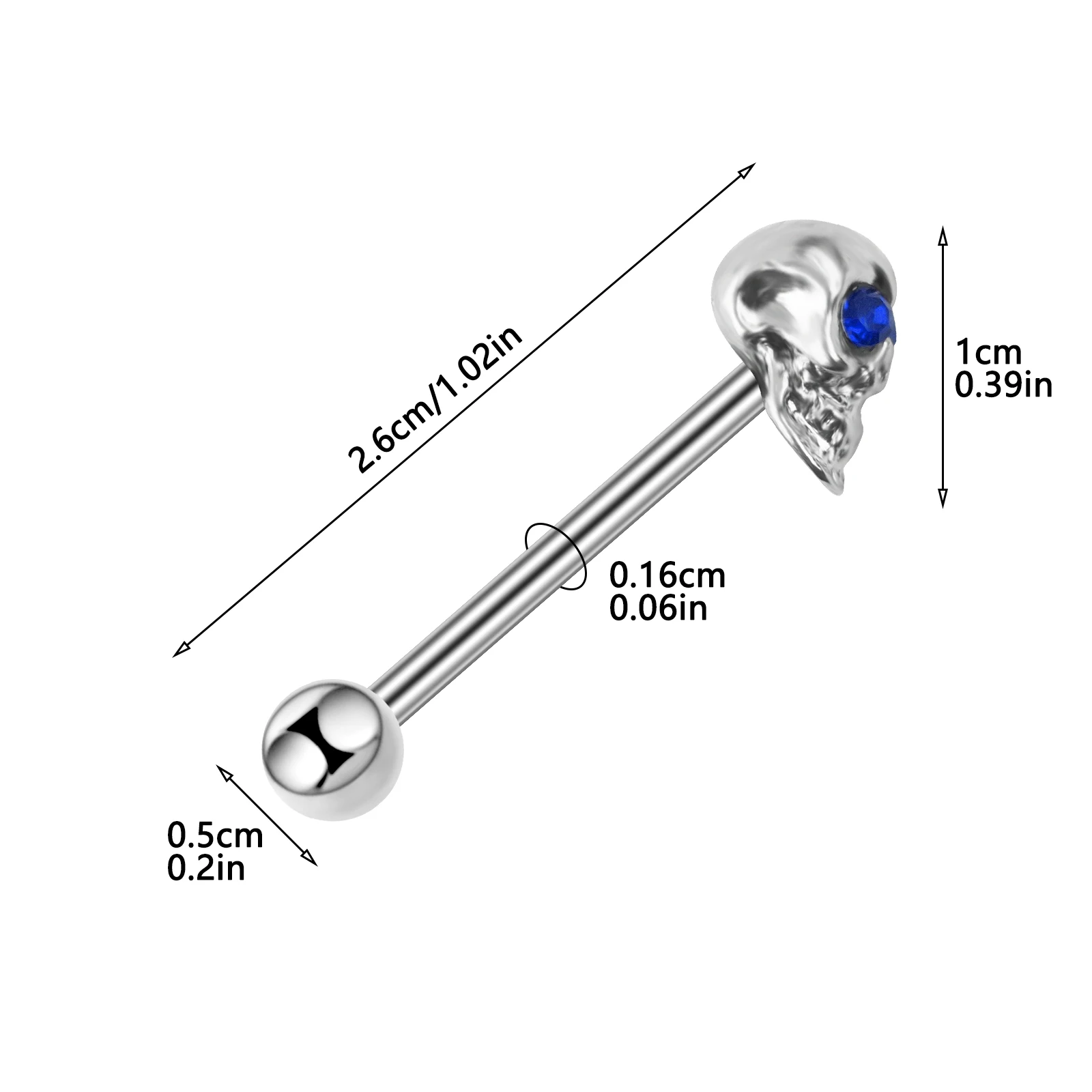 1PC Stainless Steel Tongue  Piercing 5-color Diamond Inlaid Skull Tongue Nail Creative Punk Piercing Jewelry for Man and Woman image 6