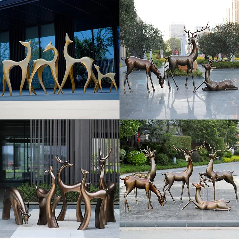 抽象的なニホンジカのグラスファイバー彫刻装飾、屋外庭園景観装飾ショッピングモール