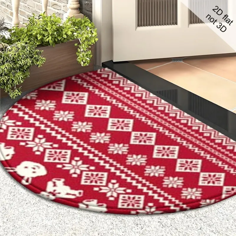 Half Round Doormat Christmas Red Felt NonSlip Welcome Mats for Front Door Entrance Fair Isle Snowman Snowflake Winter Decor