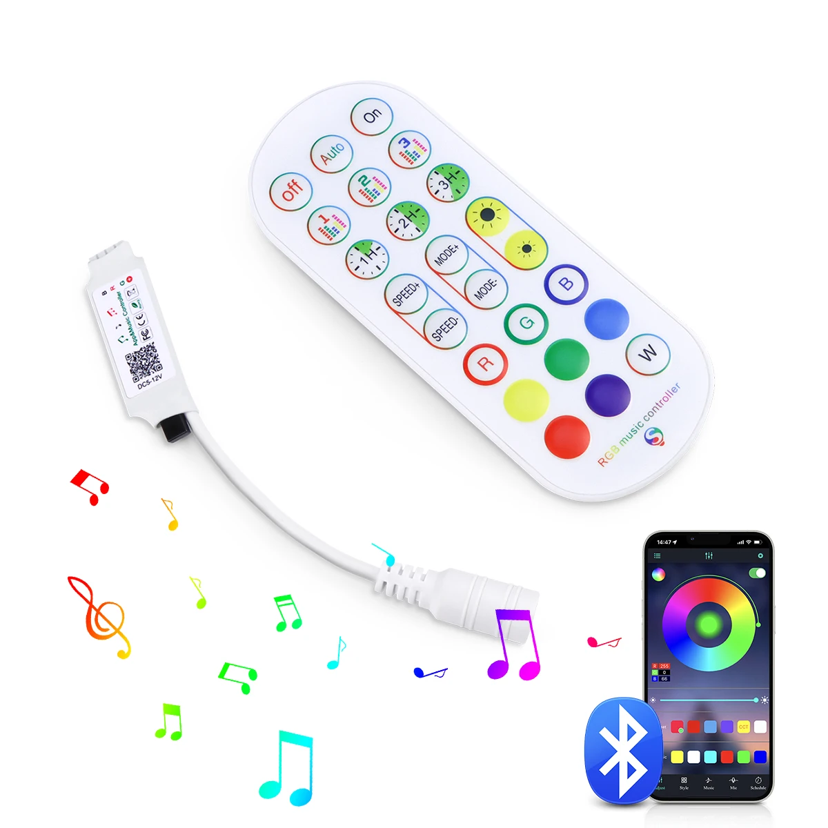 

Беспроводной пульт дистанционного управления, контроллер RGB с поддержкой Bluetooth, 12 В-24 В постоянного тока, с регулировкой яркости, для светодиодных лент RGB, синхронизация с музыкальным режимом
