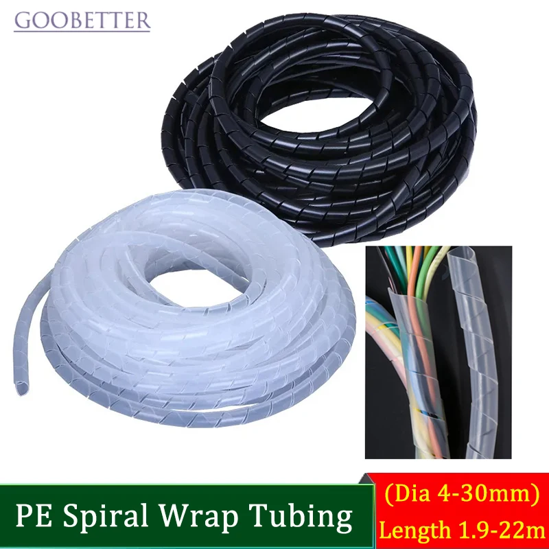 PE Spiral Wrap Tubing Dia 4-30mm Cable Sleeve Wire Conduit Harness Management Insulative Protective Sheath Length 1.9-22m