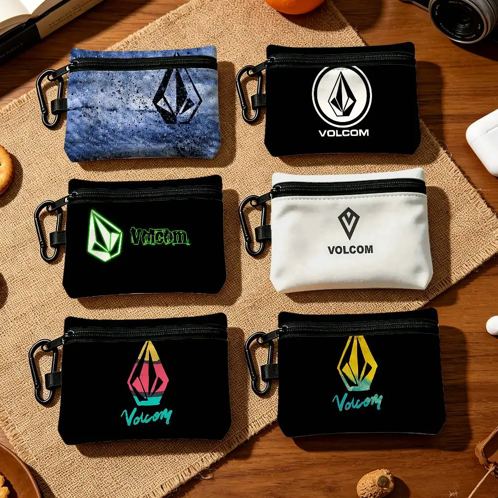 Cultural Youth V-Volcom Fashion Wear-resistant Oxford Cloth Coin Purse Portable Backpack Hanging Card Storage Bag