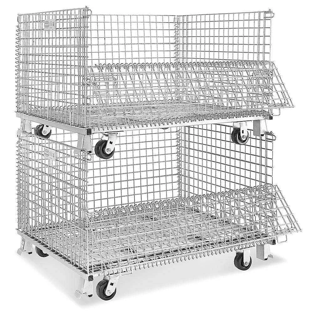 #￥Nestable Folding Metal Storage Cage Heavy Duty Galvanized Wire Container for Industrial Logistics Bins