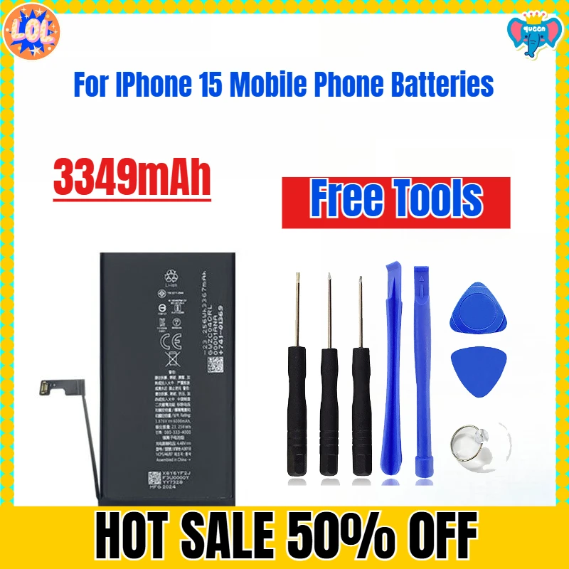 

3349 мАч для iPhone 15, аккумуляторы для мобильных телефонов, бесплатные инструменты