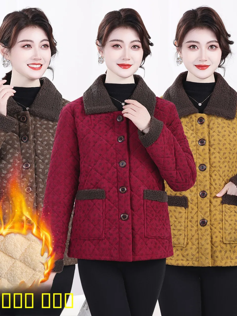 

ort Thiened Cotton Jaet for Women Winter Clothes Flap Collar Velvet Striped Mommy Sle Coat Warm Straight Cut Long Sve