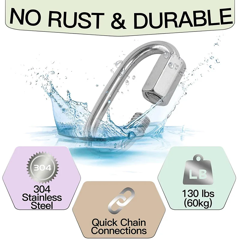 10Pcs Multifunctional 304 Stainless Steel M4 Carabiner Quick Oval Screwlock Link Lock Ring Hook