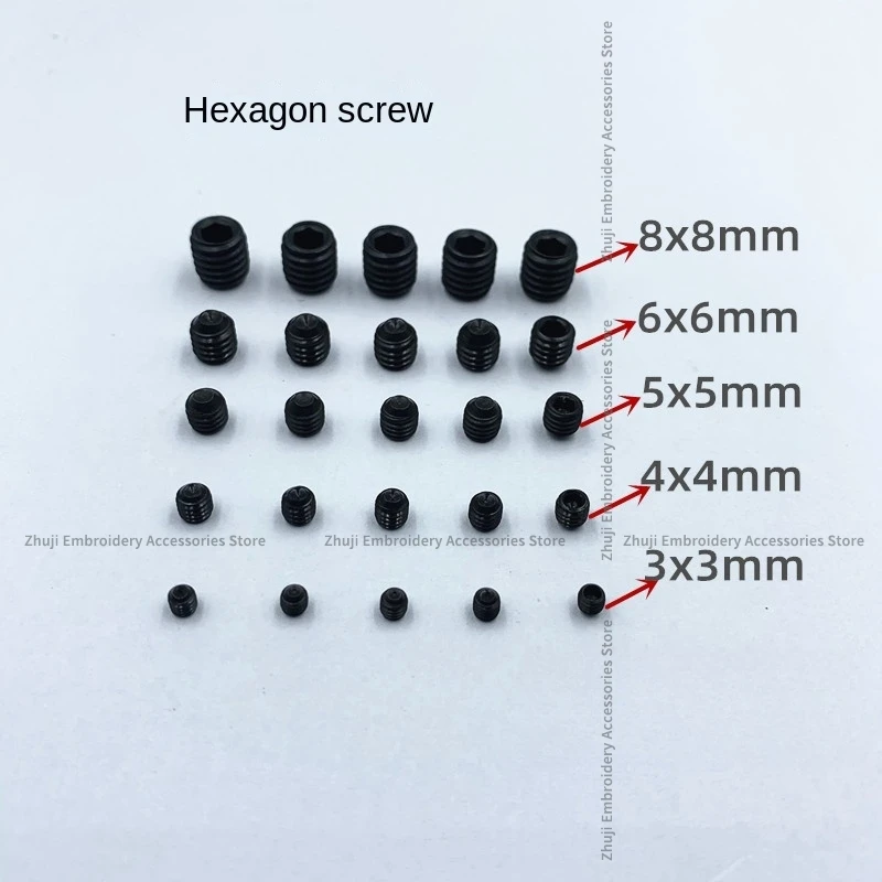 100PCS Hexagon Socket Head Cap Screw Cup Tail Grub Screw 3mm 4mm 5mm 6mm 8mm Black Screw Computer Embroidery Machine Accessories