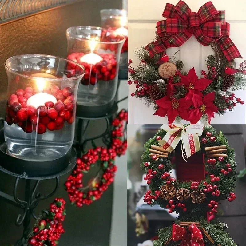 Artificial Berries Christmas Decoration Red Berry Branches for Xmas Tree Party Home Table Ornaments Red Fruit Wreath DIY Gift