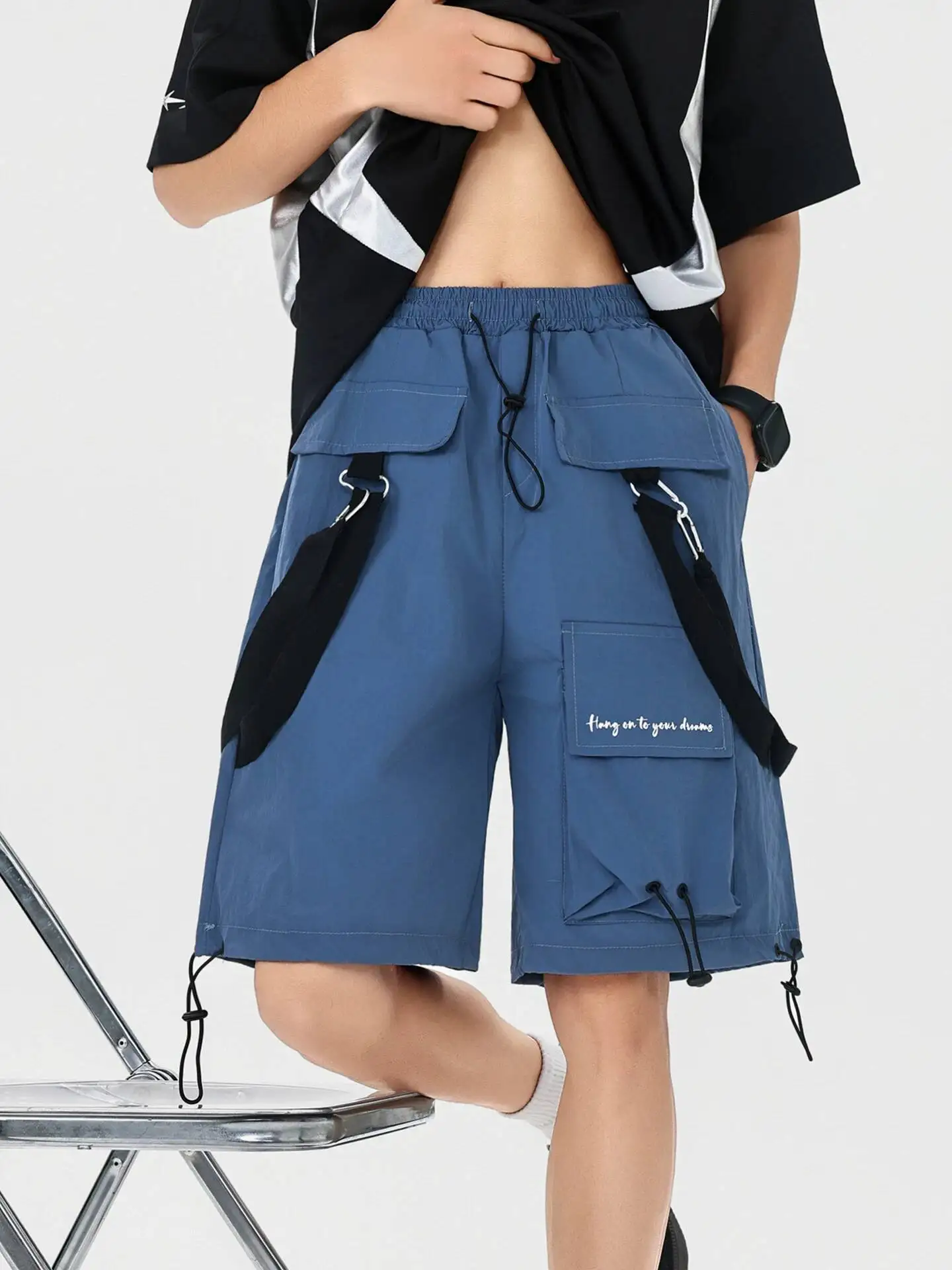 Man Cargo Shorts 2026 New Men Ice Silk Functional Thin Quick Dry Five Quarter Cropped Pants Large Pocket Loose Cargo Trousers