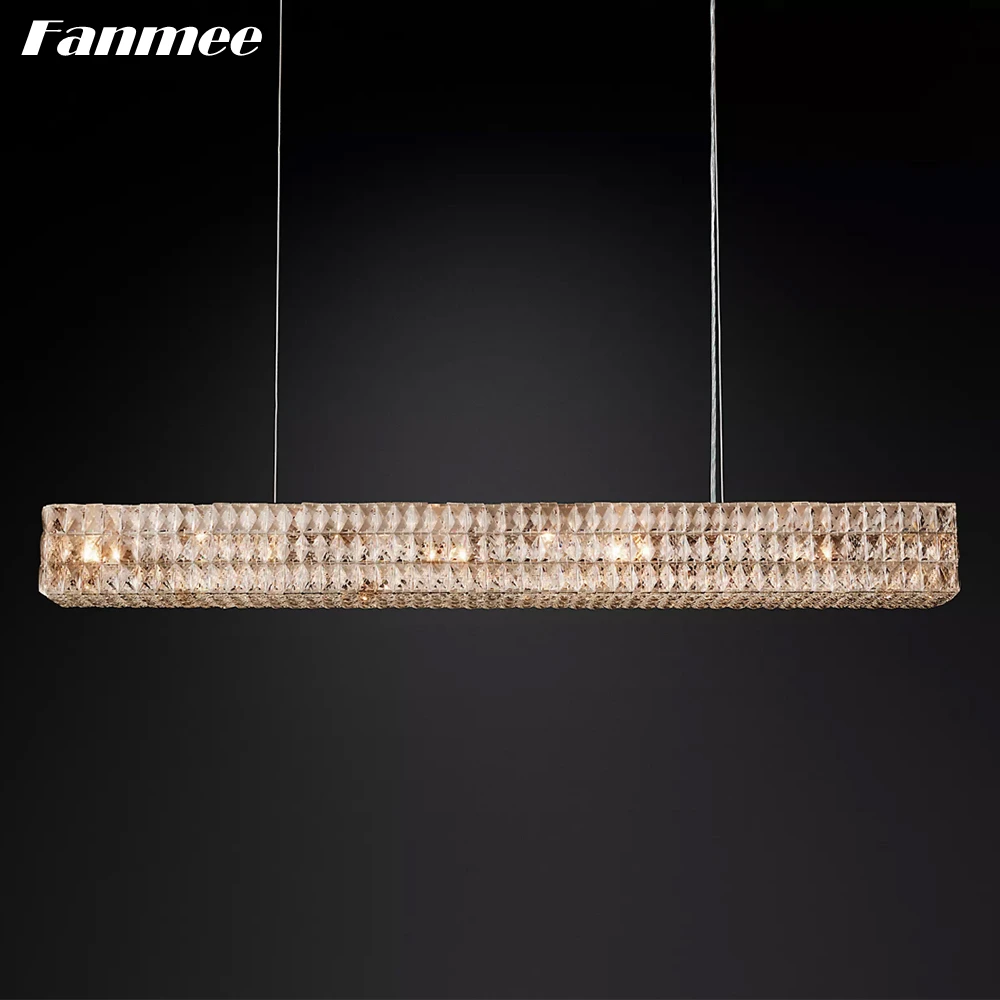 Spiridon Linear Chandelier Clear Prism Crystal Rectangular Chandelier Lighting LED Modern Pendant Hanging Lamp for Dining Room