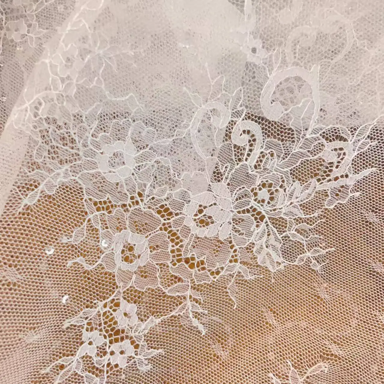 1Meters.French Lace Fabric. Shining Bride Sequined Wedding Dress Veil .DIY Children's  Sewing Accessories