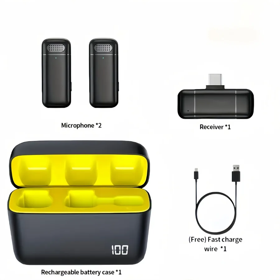 Microfono lavalier wireless con custodia di ricarica Riduzione del rumore per iOS Android USB C Microfono wireless per videoconferenze