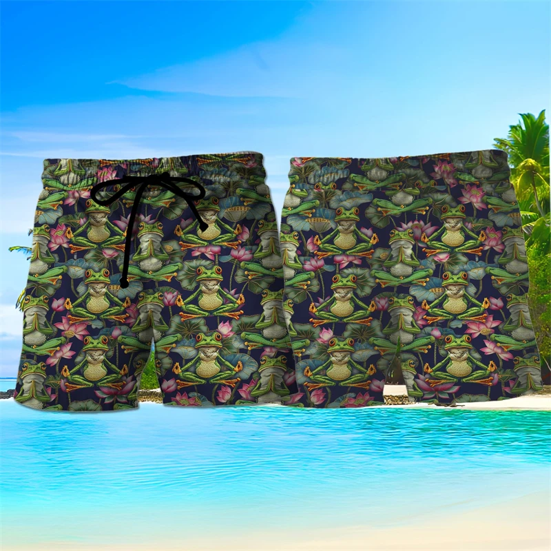 Shorts de praia para homens, sapo animal engraçado, baú de férias havaiano, tops de moda Harajuku, roupas infantis