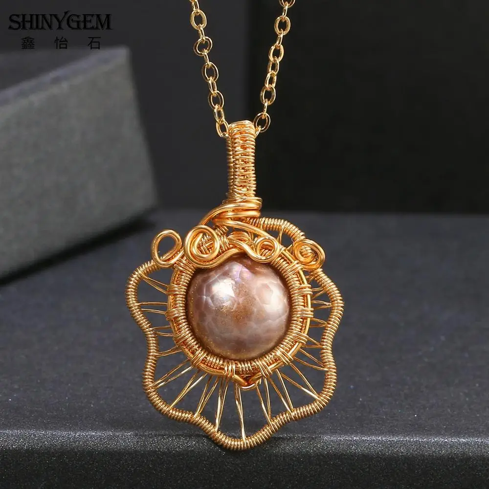 SHINYGEM Natural Faceted Freshwater Pearl Necklace for Women 14k Copper Gold Plated Hand Wound Kunjoe Street Jewelry Store