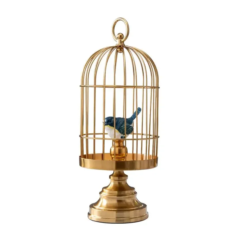 Golden Birdcage Artwork Simulation Bird Decorative Ornaments Desk Decor Crafts Furnishings Cage Nordic Home Decoration