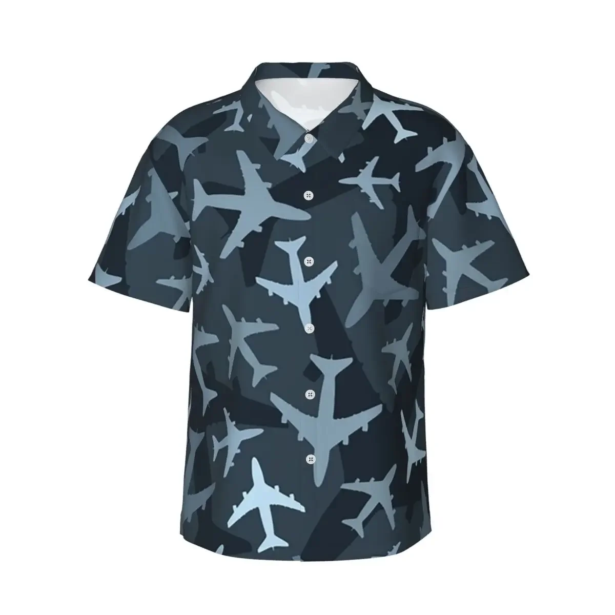 Random Airplanes Pattern Aviation Fighter Pilot Men's Shirts Hawaiian Short Sleeve Shirt Funny Lapel Tops for Summer Beach