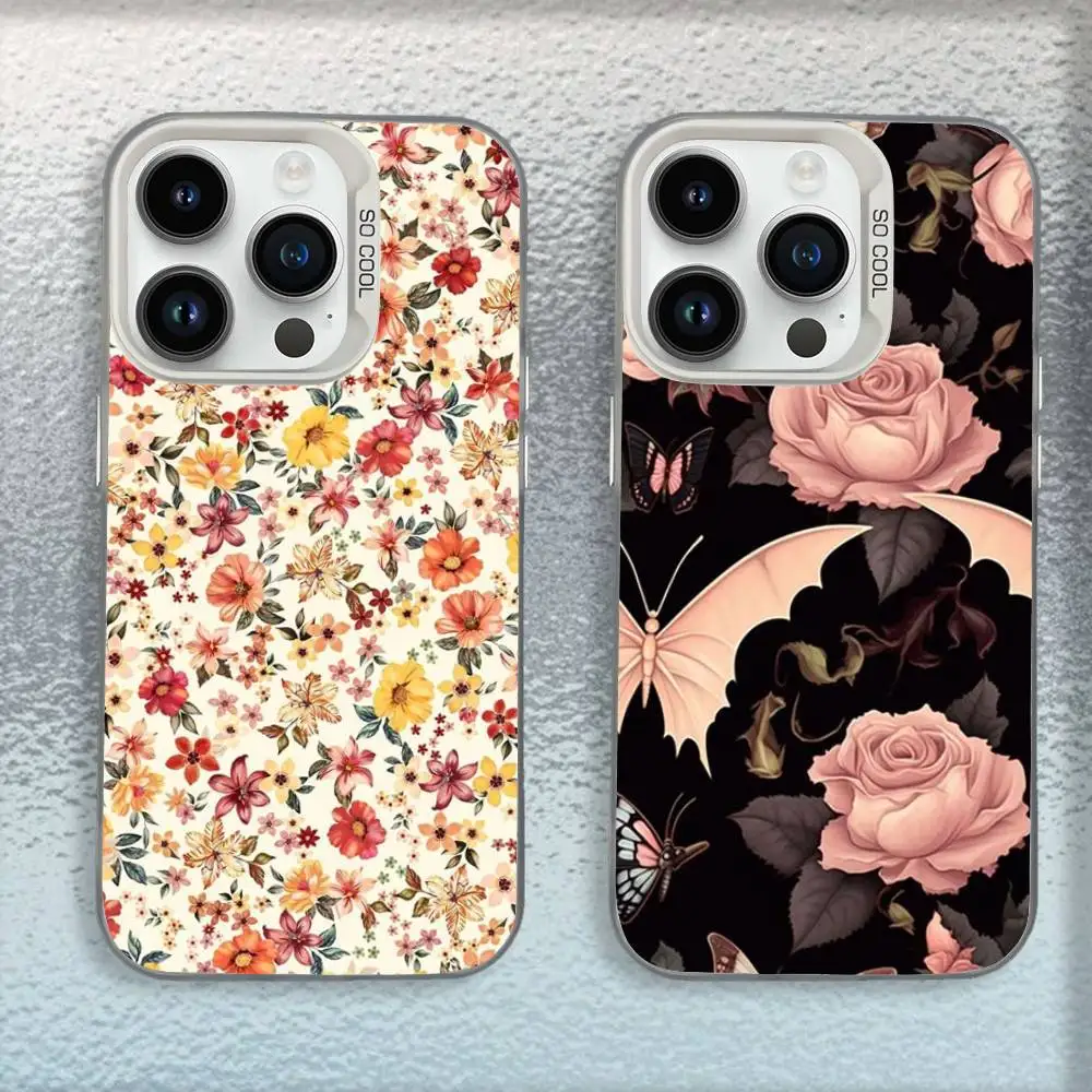 

Vintage Flowers Patterns Phone Case For iPhone 16,15,14,13,12,11,Mini,Pro,E,MAX White Candy Matte Shockproof Cover
