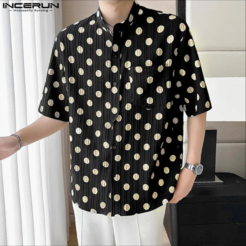 

Vintage INCERUN Men Shirt Fashion Polka Dot Summer Short Sleeve Shirts Male Tops Streetwear Men's Clothing Oversize S-5XL Tee