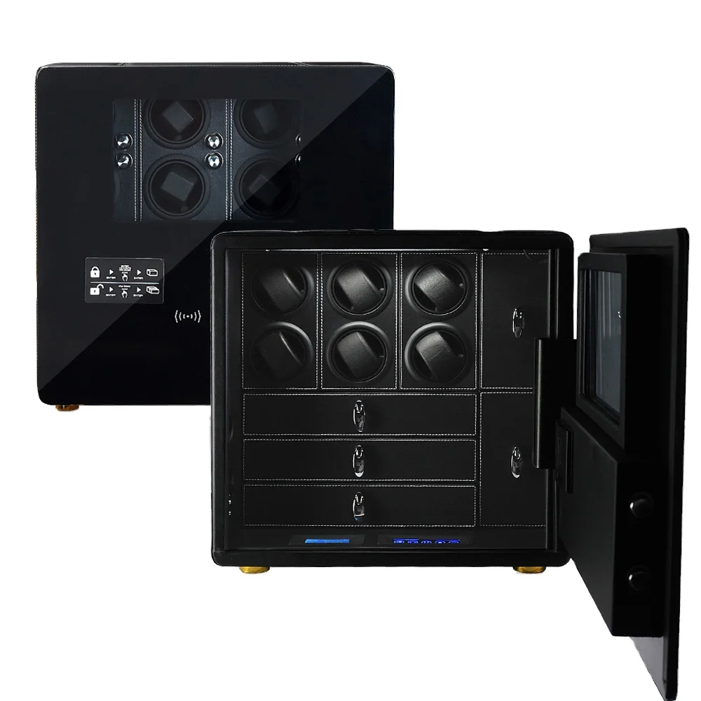 Luxury Brown Hotel Watch Safe Boxes Automatic Winding Rotation Mechanical Watches Storage Cabinet Showcase