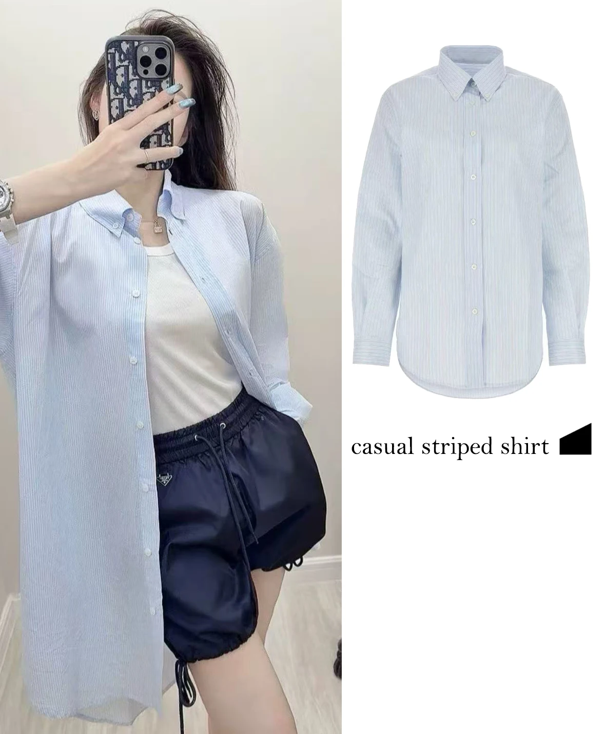 

FWRD Blue And White Striped Long Sleeved Shirt Blue And White Striped Fashionable Casual Womens Long leeved Shirt #FWRD0085
