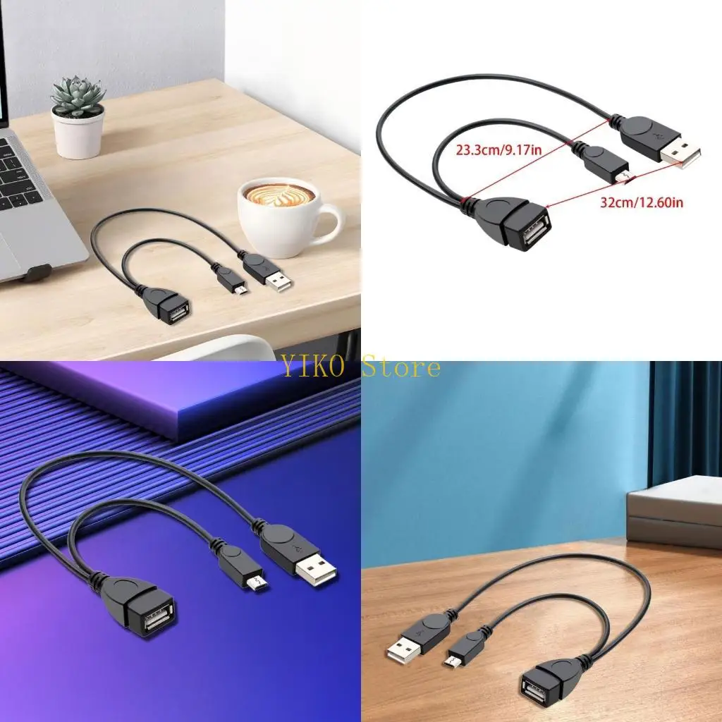 K32C MicroUSB to USB Adapter OTG Cable+Power Cord for Flash Drive External Hard Drive