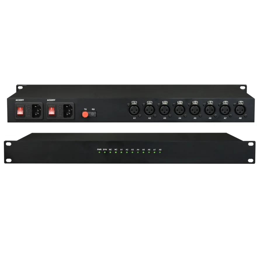 8 Channels 48V Phantom Power Supply Bidirectional XLR Balanced Audio to Fiber Converter/Extender