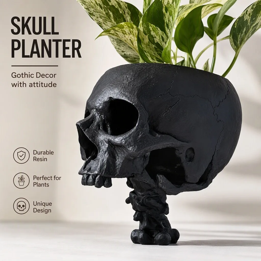 Modern Small Skull-Shaped Ceramic Planter for Indoor Plants, Bonsai, or Balcony Decor