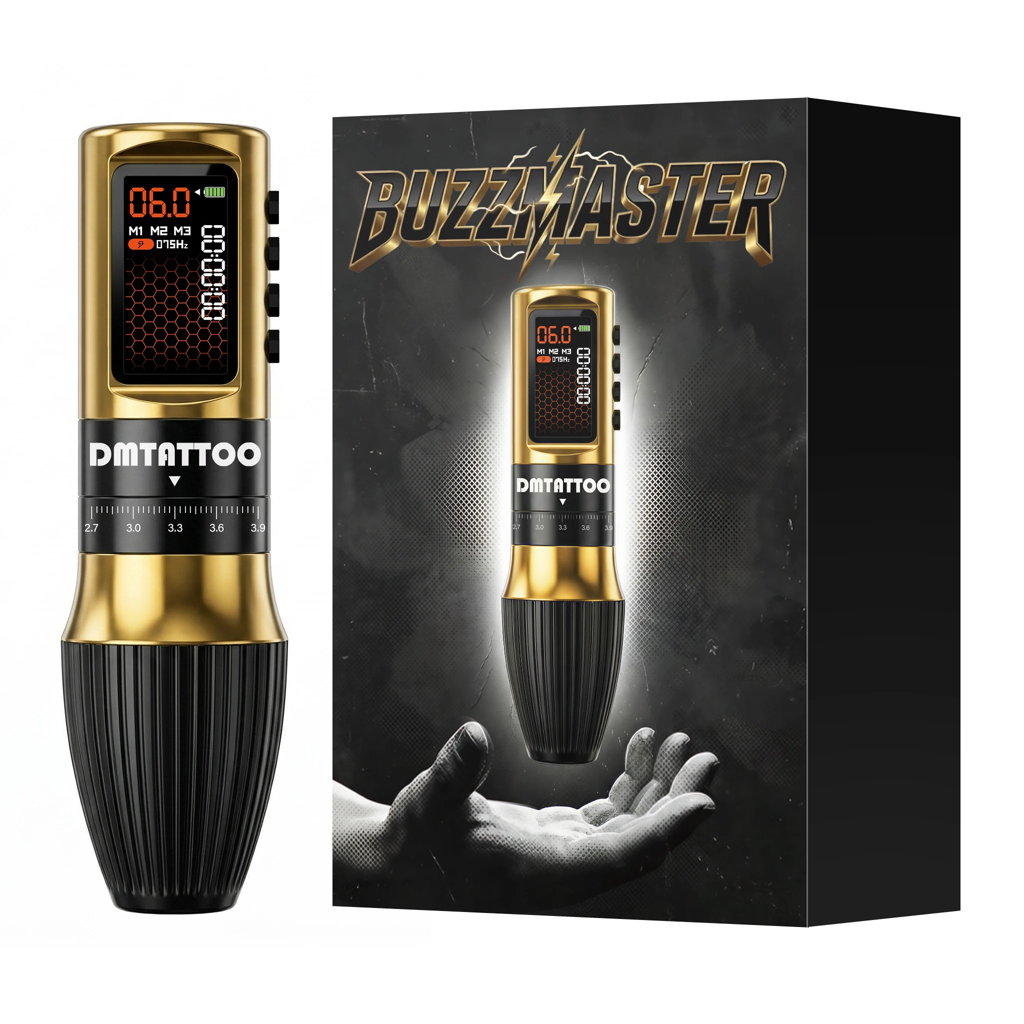 DM Buzzmaster Wireless Adjustable Stroke Tattoo Machine Pen Comfortable Grip Tattoo Machine for Permanent Makeup Tattoo Machine