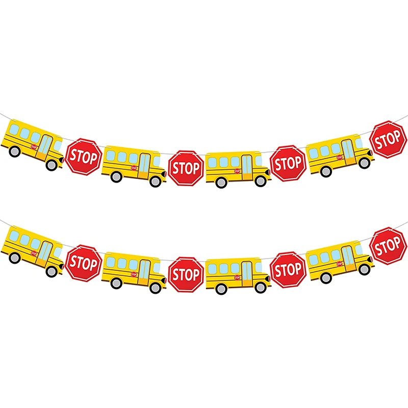 School bus themed children\'s birthday party decorations, happy Birthday banners
